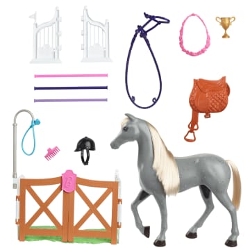 Barbie World Horse Stable Playset With Toy Horse, Jump, & Accessories, 7-Piece Set - Image 4 of 6