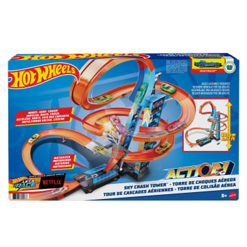Hot Wheels Sky Crash Tower Track Set, More Than 2.5-Ft Tall With Motorized Booster