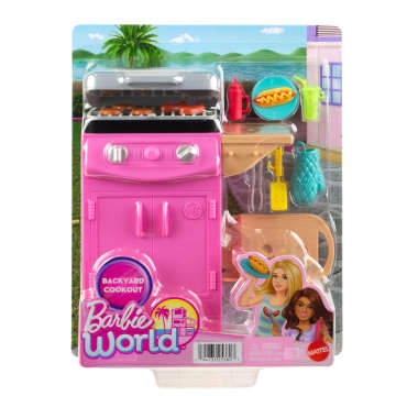 Barbie World Toy BBQ Grill Playset With 7 Dollhouse Accessories Including Grill With Working Lid & Food - Image 5 of 6
