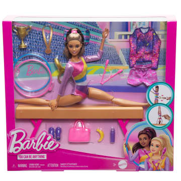 Barbie Gymnastics Playset With Brunette Fashion Doll, Balance Beam, 10+ Accessories & Flip Feature - Image 6 of 6