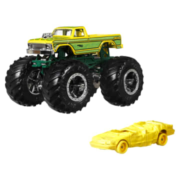 Hot Wheels Monster Trucks Vehículo de Juguete Camión Highriders Midwest Madness + Sudden Stop Amarillo