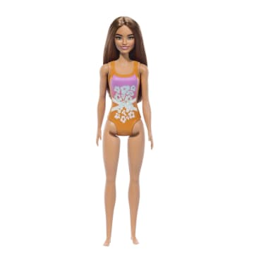 Beach Barbie Doll With Light Brown Hair Wearing Tropical Pink And Orange Swimsuit - Image 4 of 5