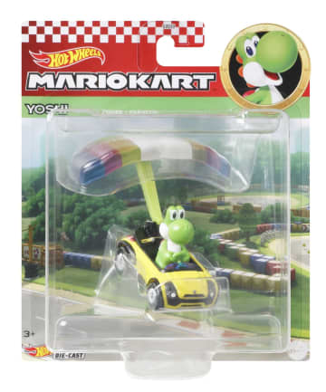 Hot Wheels Mario Kart Vehículo de Juguete Yoshi Sports Coupe con Paracaídas - Imagen 4 de 5