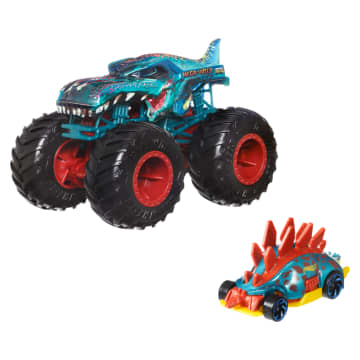 Hot Wheels Monster Trucks Vehículo de Juguete Camión Crash Squad Mega Wrex + Motosaurus