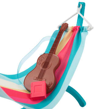 Barbie World Hammock Set With 7 Camping Accessories Including Swinging Hammock With Guitar & Puppy