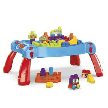 MEGA BLOKS Toy Blocks Blue Build N Learn Table With Storage (30 Pieces) For Toddler