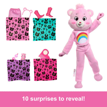 Barbie Cutie Reveal Care Bears Series Doll & Accessories in Cheer Bear Plush Costume, 10 Surprises - Image 3 of 6