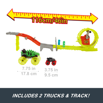 Hot Wheels Monster Trucks Power Smashers Charge & Chase Challenge Track Set With Oversized Skelesaurus, 1:64 Scale Bone Shaker & 2 Crushed Cars - Image 3 of 6