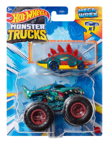 Hot Wheels Monster Trucks Vehículo de Juguete Camión Crash Squad Mega Wrex + Motosaurus - Imagem 2 de 2