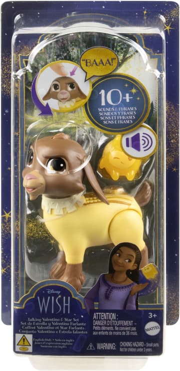 Disney Wish Talking Valentino & Star Set, Toy Goat Speaks 10+ Sounds & English Phrases