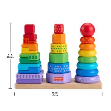 Fisher-Price Wooden Stacking Shape Sorter Toddler Fine Motor Toy, 26 Pieces