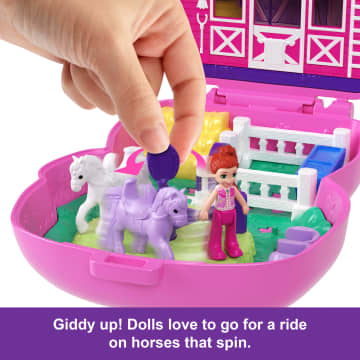 Polly Pocket Pony Rodeo Compact Playset With 1 Micro Doll And Pet Horses, Travel Toy With Food & Styling Accessories - Imagen 4 de 6