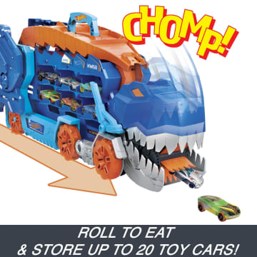 Hot Wheels City Ultimate Hauler, Transforms into A T-Rex With Race Track, Stores 20+ Cars