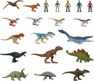 Jurassic World Minis Multipack Of AuThentic Dinosaur Figures, 20 Small Dino & Human Toys