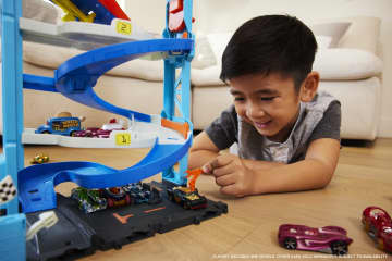 Hot Wheels City Track Set With 1 Toy Car, Transforming Race Tower Playset