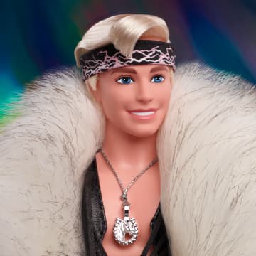 Barbie The Movie Collectible Ken Doll Wearing Faux Fur Coat And Black Fringe Vest - Image 3 of 6
