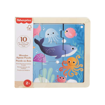 Fisher-Price Wooden Jigsaw Puzzle Ocean Sea Theme For Toddlers & Preschool Kids, 9 Wood Pieces - Image 4 of 10
