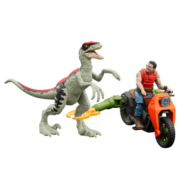 Jurassic Park ’93 Classic Dennis Nedry Action Figure, Motorcycle & Dinosaur Toy Set, 3.75-in Scale