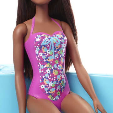 Barbie Doll And Pool Playset With Slide And Accessories, Brunette in Pink Swimsuit - Image 4 of 6