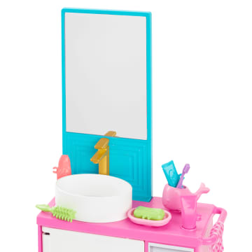 Barbie World Bathtime Toy Playset With 19 Dollhouse Accessories Including Bathtub, Toilet, & Vanity