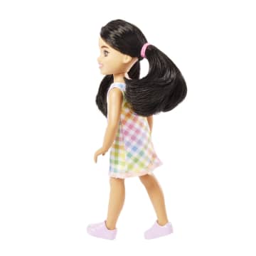 Barbie Chelsea Doll, Small Doll Wearing Removable Plaid Dress With Black Hair & Brown Eyes - Image 4 of 6