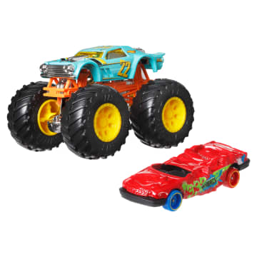 Hot Wheels Monster Trucks Vehículo de Juguete Camión Night Shifter + Sudden Stop (Aplastado)