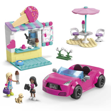 MEGA Barbie Convertible & Ice Cream Stand Building Toy Kit With 2 Micro-Dolls (225 Pieces)