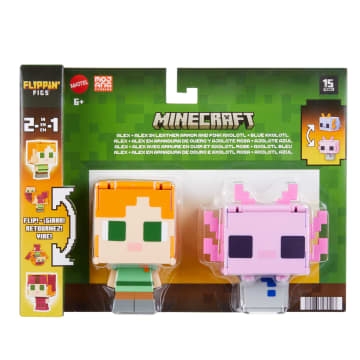 Minecraft Flippin’ Figs Alex & Axolotl Figures 2-Pack, 2-In-1 Fidget Play & Pixelated Design
