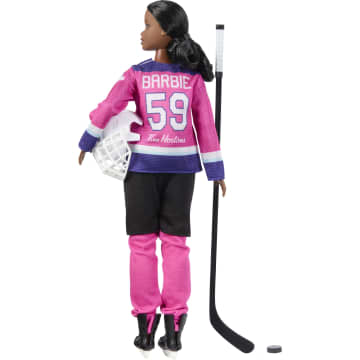 Barbie Tim Hortons PWHL Fashion Doll in Pink, Purple, & Teal Hockey Jersey, includes Hockey Accessories