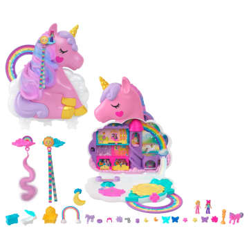 Polly Pocket Coffret Salon Licorne Arc-en-Ciel, 2 Poupées, 20+ Acc.