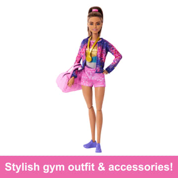 Barbie Gymnastics Playset With Brunette Fashion Doll, Balance Beam, 10+ Accessories & Flip Feature - Image 4 of 6