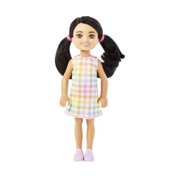 Barbie Chelsea Doll, Small Doll Wearing Removable Plaid Dress With Black Hair & Brown Eyes