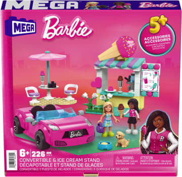 MEGA Barbie Convertible & Ice Cream Stand Building Toy Kit With 2 Micro-Dolls (225 Pieces)