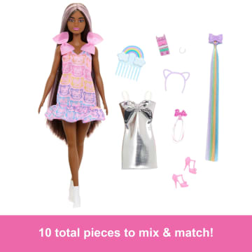 Barbie Fun & Fancy Doll & Accessories, Brunette Fashion Doll With Extra-Long Hair & 2 Looks - Image 3 of 6