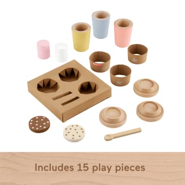 Fisher-Price Wooden Coffee To Go Set, 15-Piece Café Shop Playset Preschool Role-Play - Image 5 of 6