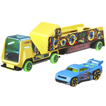 Hot Wheels Super Rigs, 1:64 Scale Toy Car And Matching Transporter, 2 Vehicles - Image 3 of 6