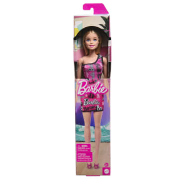 Barbie Fashion Doll With Straight Blonde Hair Wearing Removable Pink Dress & Shoes With Logo Print - Imagen 6 de 6