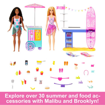 Barbie Beach Boardwalk Playset With Barbie “Brooklyn” & “Malibu” Dolls, 2 Stands & 30+ Accessories - Imagen 3 de 6
