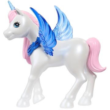 Barbie Unicorn Toy, 65th Anniversary Doll With Blue Hair, Pink Gown & Pet Alicorn
