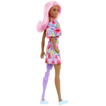 Barbie Fashionista Muñeca Vestido Floral y Cabello Rosa - Imagen 4 de 6
