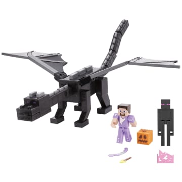 Minecraft Ender Dragon Action Figures Set, Lights, Sounds & Mist, Steve & Enderman 3.25-in Scale Figures