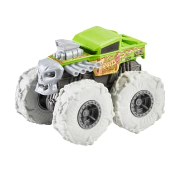 Hot Wheels Monster Trucks Vehículo de Juguete 1:43 Llantas Todo Terreno Bone Shaker Original Flaming Skull