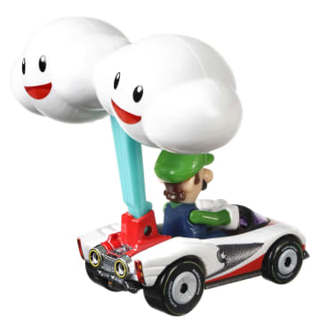 Hot Wheels Mario Kart Vehículo de Juguete Luigi P-Wing con Cloud Glider