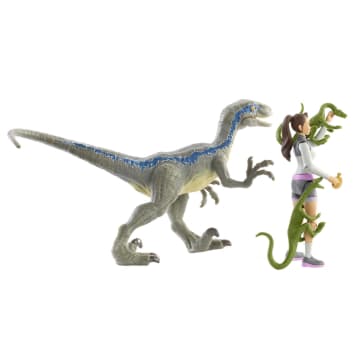 Jurassic World Dinosaurio de Juguete Yaz, Velociraptor, Compys y Compass