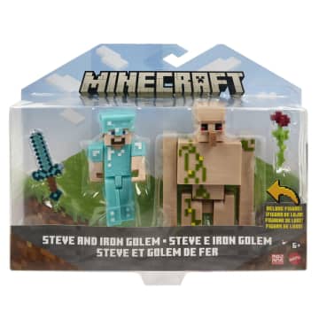 Minecraft Vanilla Figura de Brinquedo Pacote Steve e Golem de Ferro de 3.25