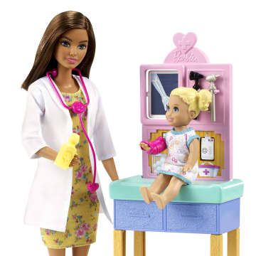 Barbie Profissões Conjunto de Brinquedo Pediatra Cabelo Castanho Com Bebê