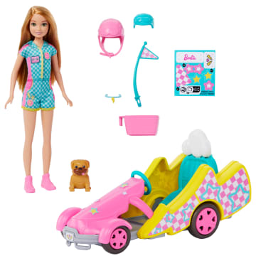 Barbie-Poupée Stacie Karting, Avec Kart, Chien et Accessoires