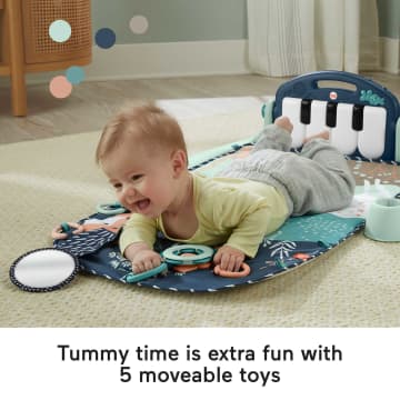 Fisher-Price Baby Gym Playmat With Kick & Play Piano And Tummy Time Toys, Navy Fawn - Image 3 of 6