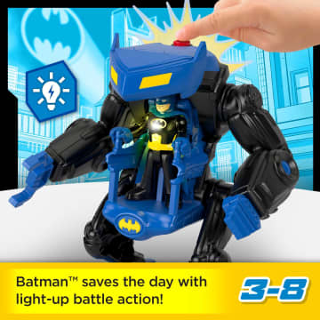 Imaginext DC Super Friends Batman Battling Robot, 3-Piece Figure Set With Lights For Preschool Kids