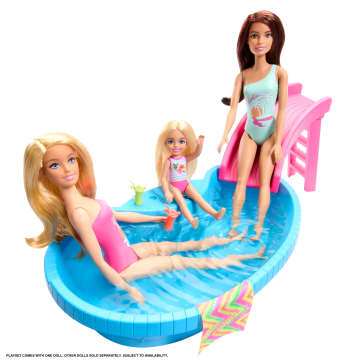 Barbie Coffret de Jeu et Poupée, Blonde, Piscine, Serviette, Boissons - Imagen 4 de 5